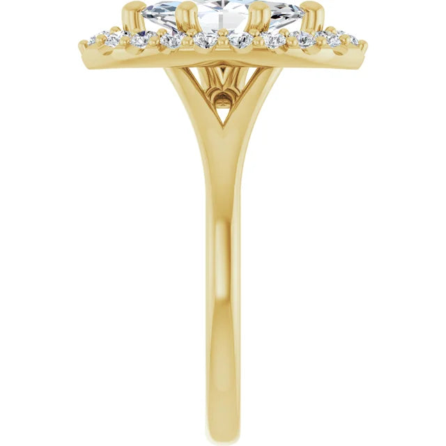 Marquise Yellow Gold Halo Solitaire Split Band Lab Diamond Engagement Ring 