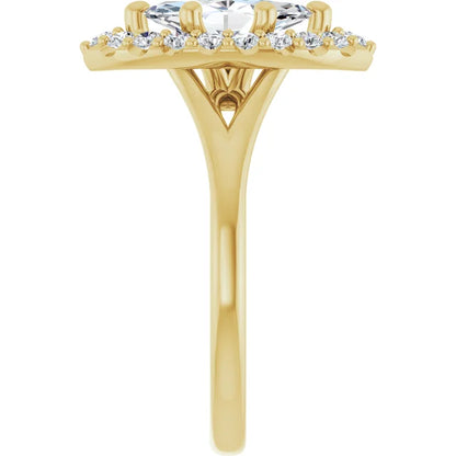 Marquise Yellow Gold Halo Solitaire Split Band Lab Diamond Engagement Ring 