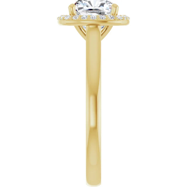 Cushion Halo Solitaire Lab Diamond Engagement Ring Yellow Gold. 
