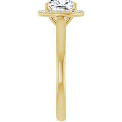 Cushion Halo Solitaire Lab Diamond Engagement Ring Yellow Gold. 