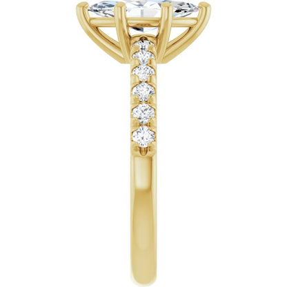 Marquise Six Claw Pave Yellow Gold Engagement Ring 
