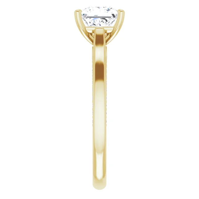 Princess Yellow Gold Solitaire & Hidden Diamond Band Engagement Ring