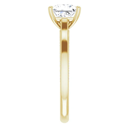 Princess Yellow Gold Solitaire & Hidden Diamond Band Engagement Ring