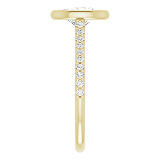 Oval Yellow Gold Bezel Pave Lab Diamond Engagement Ring 