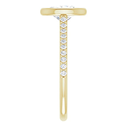 Oval Yellow Gold Bezel Pave Lab Diamond Engagement Ring 