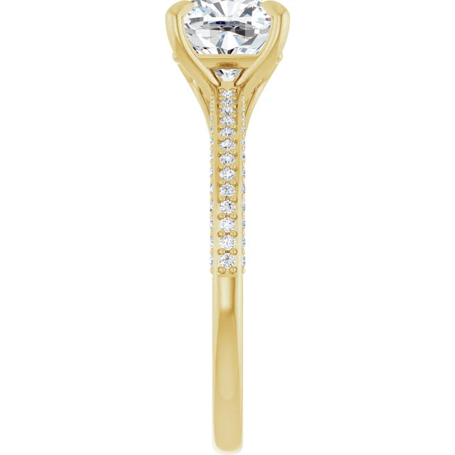 Cushion Yellow Gold Pave Lab Diamond Engagement Ring 