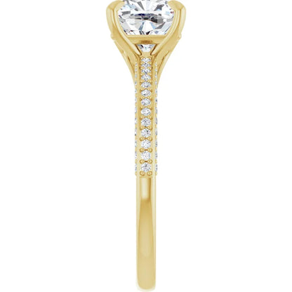 Cushion Yellow Gold Pave Lab Diamond Engagement Ring 