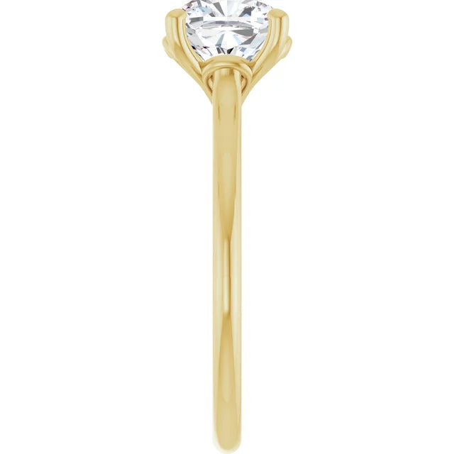 Cushion Yellow Gold Four Claw Solitaire Lab Diamond Engagement Ring 