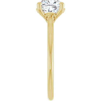 Cushion Yellow Gold Four Claw Solitaire Lab Diamond Engagement Ring 