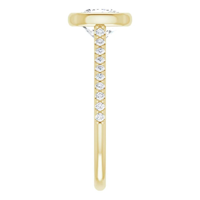Cushion Yellow Gold Bezel Pave Lab Diamond Engagement Ring 