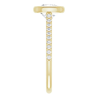Cushion Yellow Gold Bezel Pave Lab Diamond Engagement Ring 