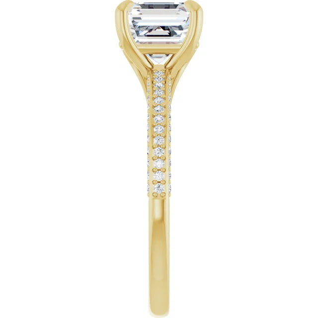 Asscher Yellow Gold Pave Lab Diamond Engagement Ring 
