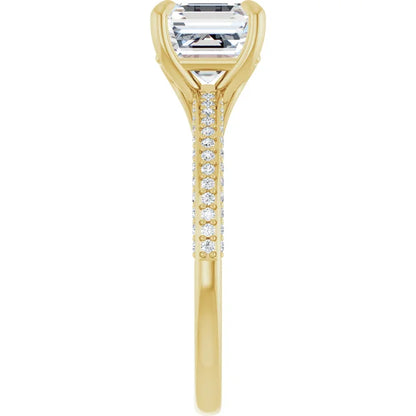 Asscher Yellow Gold Pave Lab Diamond Engagement Ring 