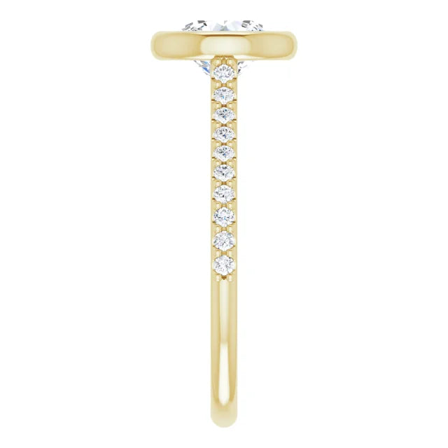 Round Brilliant Yellow Gold Bezel Pave Lab Diamond Engagement Ring 