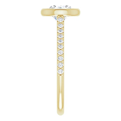 Round Brilliant Yellow Gold Bezel Pave Lab Diamond Engagement Ring 