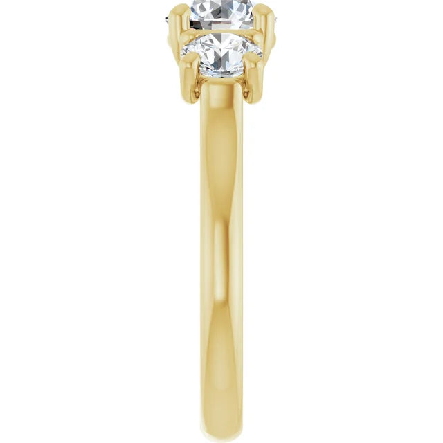 Round Brilliant Yellow Gold Tri Stone Lab Diamond Engagement Ring