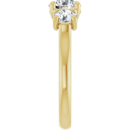 Round Brilliant Yellow Gold Tri Stone Lab Diamond Engagement Ring