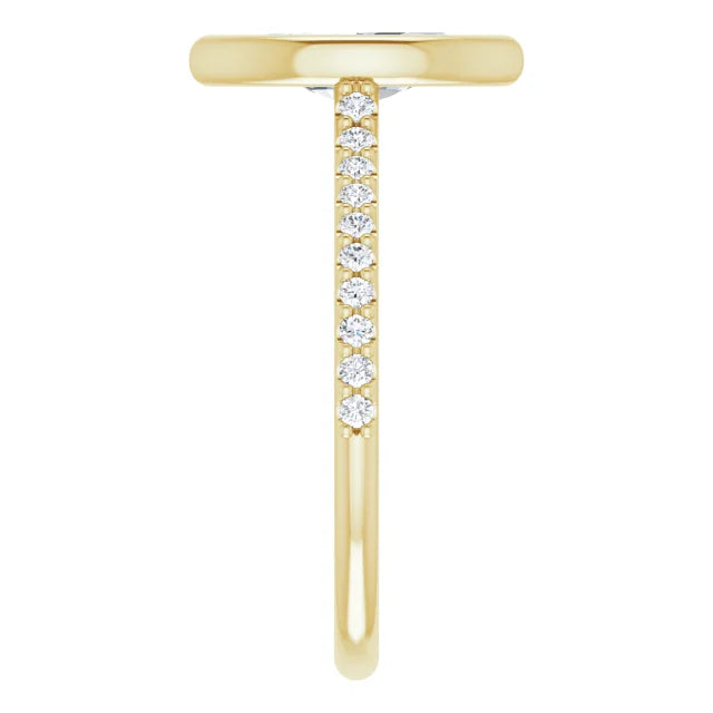 Marquise Yellow Gold Bezel Pave Lab Diamond Engagement Ring 