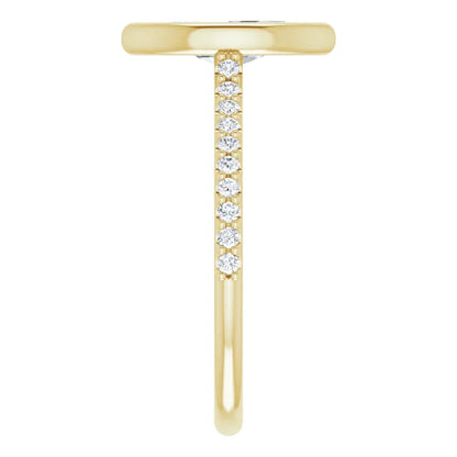 Marquise Yellow Gold Bezel Pave Lab Diamond Engagement Ring 