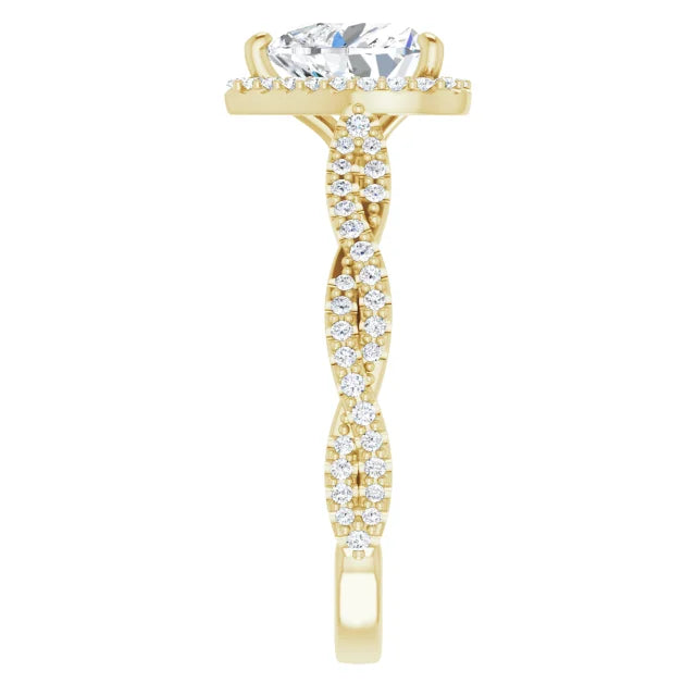 Heart Yellow Gold Halo Twist Pave Moissanite Engagement Ring 