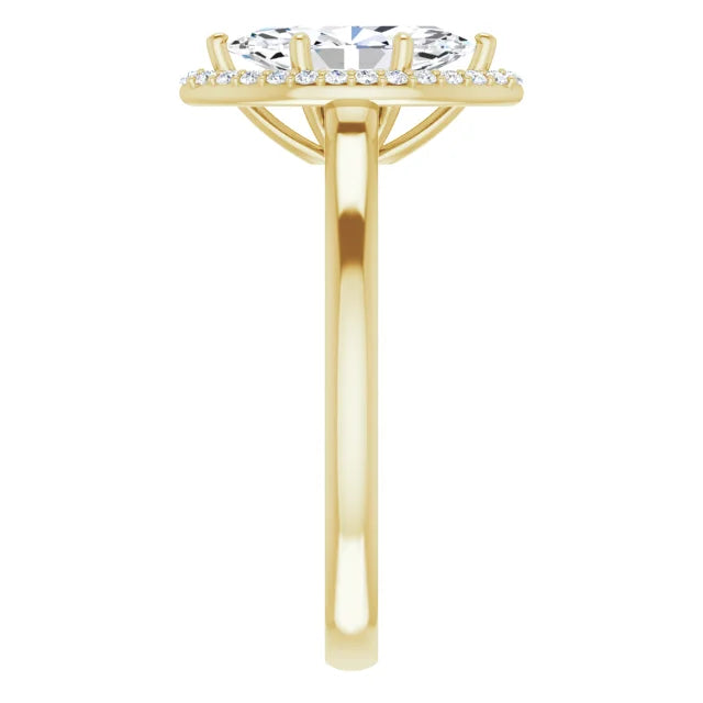 Marquise Halo Solitaire Lab Diamond Engagement Ring Yellow Gold. 