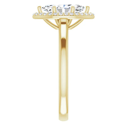 Marquise Halo Solitaire Lab Diamond Engagement Ring Yellow Gold. 