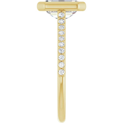 Emerald Yellow Gold Bezel Pave Lab Diamond Engagement Ring 