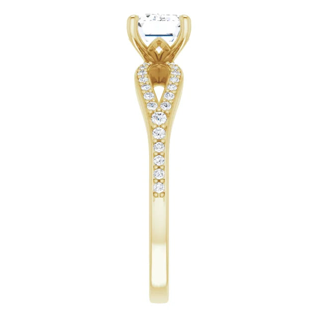 Emerald Yellow Gold East West Style Engagement Ring