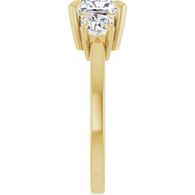 Cushion Yellow Gold Tri Stone Lab Diamond Engagement Ring 