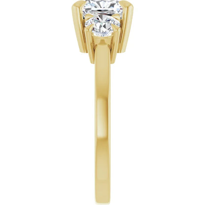 Cushion Yellow Gold Tri Stone Lab Diamond Engagement Ring 