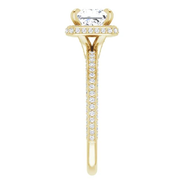 Princess Yellow Gold Halo Pave Style Lab Diamond Engagement Ring 
