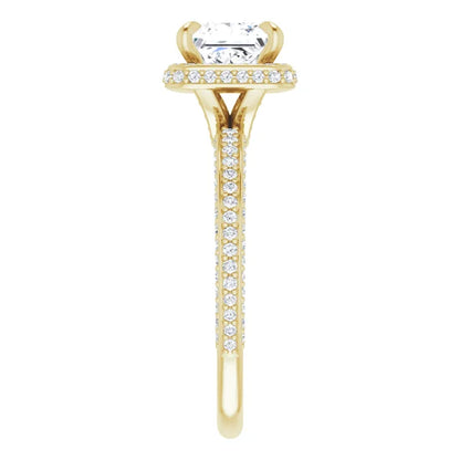 Princess Yellow Gold Halo Pave Style Lab Diamond Engagement Ring 