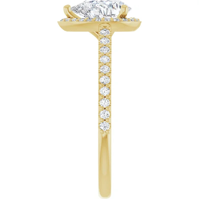 Pear Yellow Gold Halo Lab Diamond Engagement Ring 