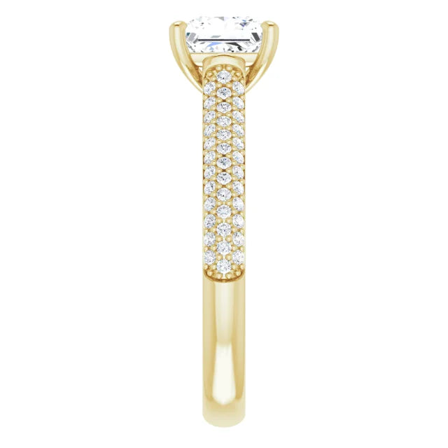 Princess Yellow Gold Pave Lab Diamond Engagement Ring 