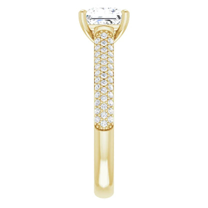 Princess Yellow Gold Pave Lab Diamond Engagement Ring 
