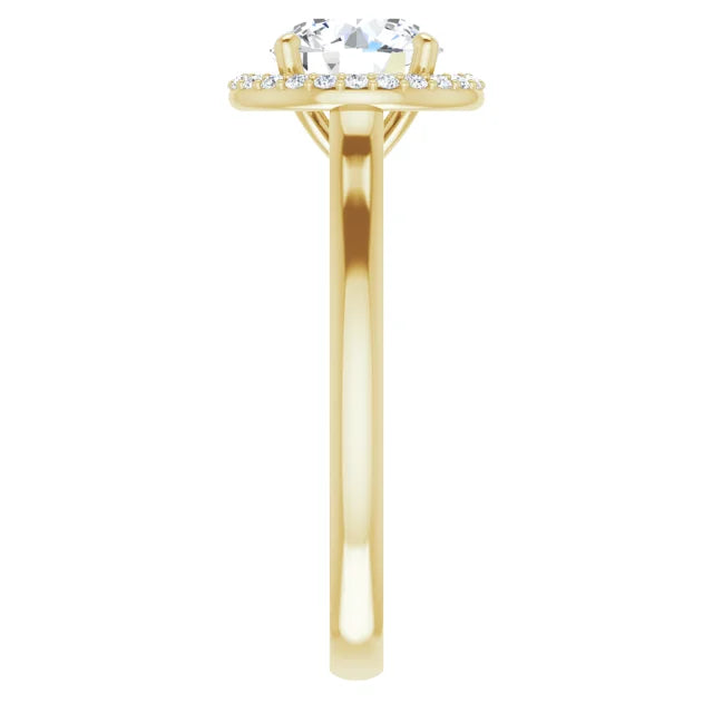 Round Brilliant Halo Solitaire Lab Diamond Engagement Ring Yellow Gold. 