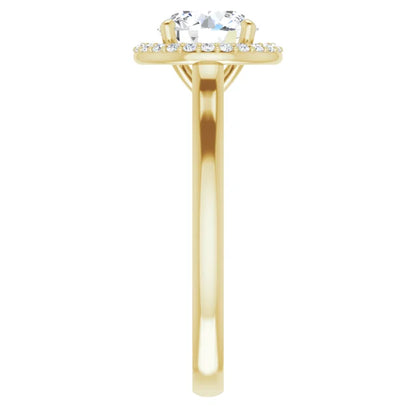 Round Brilliant Halo Solitaire Lab Diamond Engagement Ring Yellow Gold. 