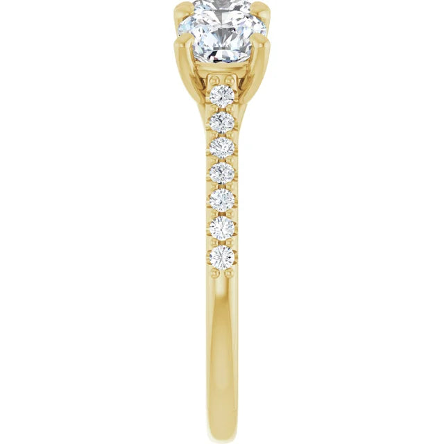 Cushion Yellow Gold Tri Stone Lab Diamonds Engagement Ring 