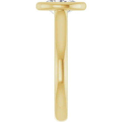 Oval Yellow Gold Bezel Solitaire Lab Diamond Engagement Ring 