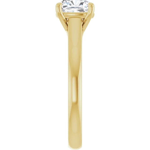Four Claw Cushion Yellow Gold Solitaire Lab Diamond Engagement Ring