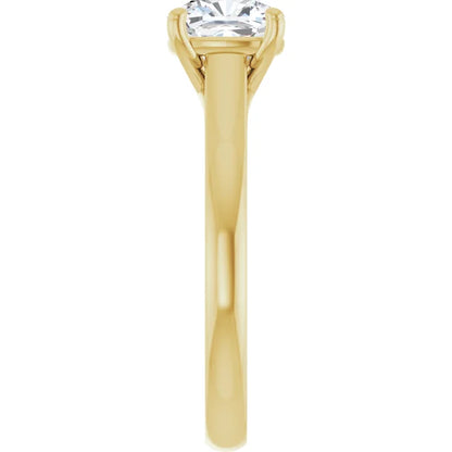 Four Claw Cushion Yellow Gold Solitaire Lab Diamond Engagement Ring