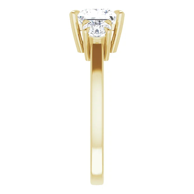 Princess Yellow Gold Tri Stone Lab Diamond Engagement Ring 