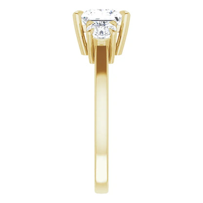 Princess Yellow Gold Tri Stone Lab Diamond Engagement Ring 