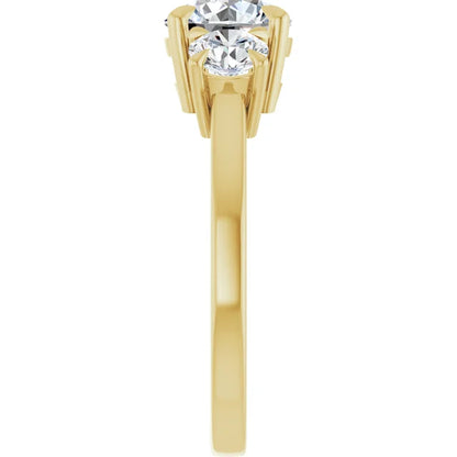Round Brilliant Yellow Gold Tri Stone Lab Diamond Engagement Ring 