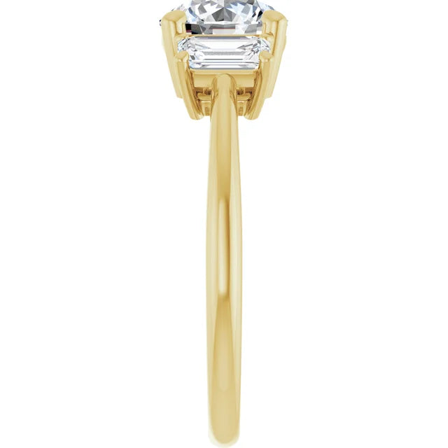 Round Brilliant Yellow Gold Tri Stone Lab Diamond Engagement Ring