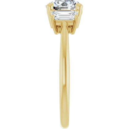 Round Brilliant Yellow Gold Tri Stone Lab Diamond Engagement Ring