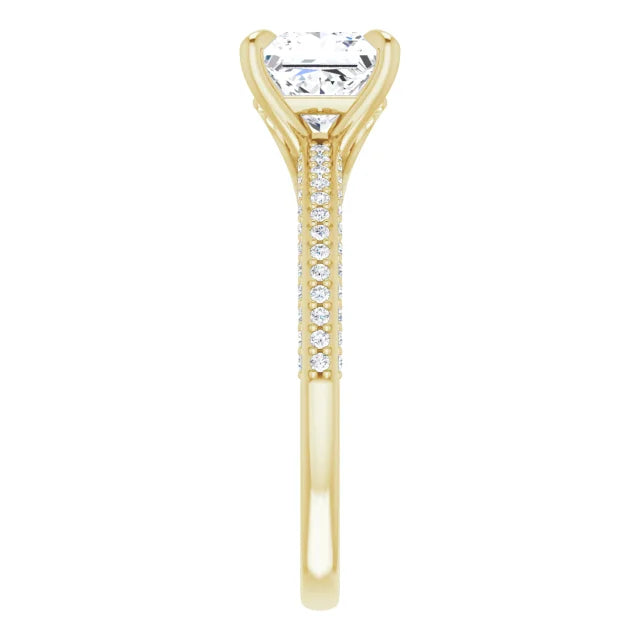 Princess Yellow Gold Pave Lab Diamond Engagement Ring 