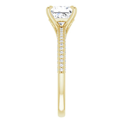 Princess Yellow Gold Pave Lab Diamond Engagement Ring 