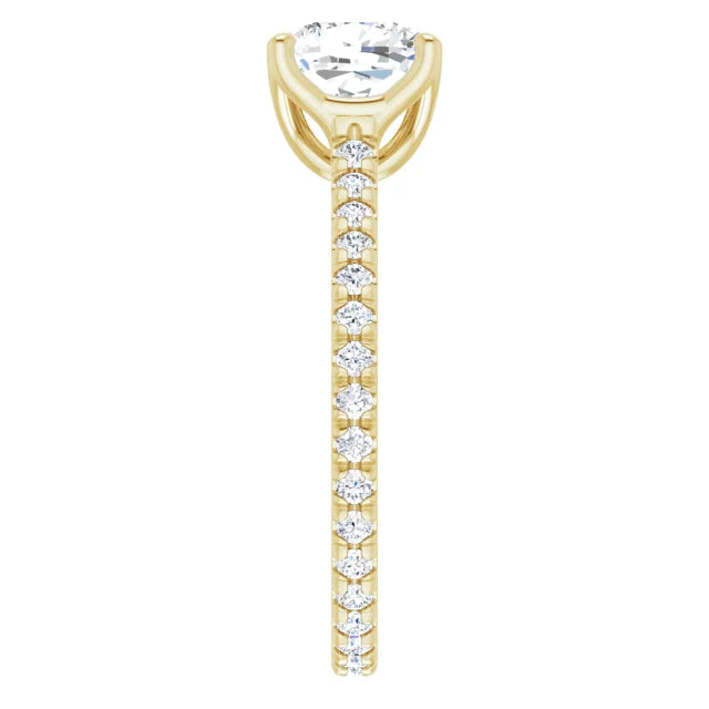 Cushion Yellow Gold Claw Set Eternity Style Engagement Ring