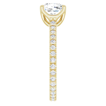 Cushion Yellow Gold Claw Set Eternity Style Engagement Ring